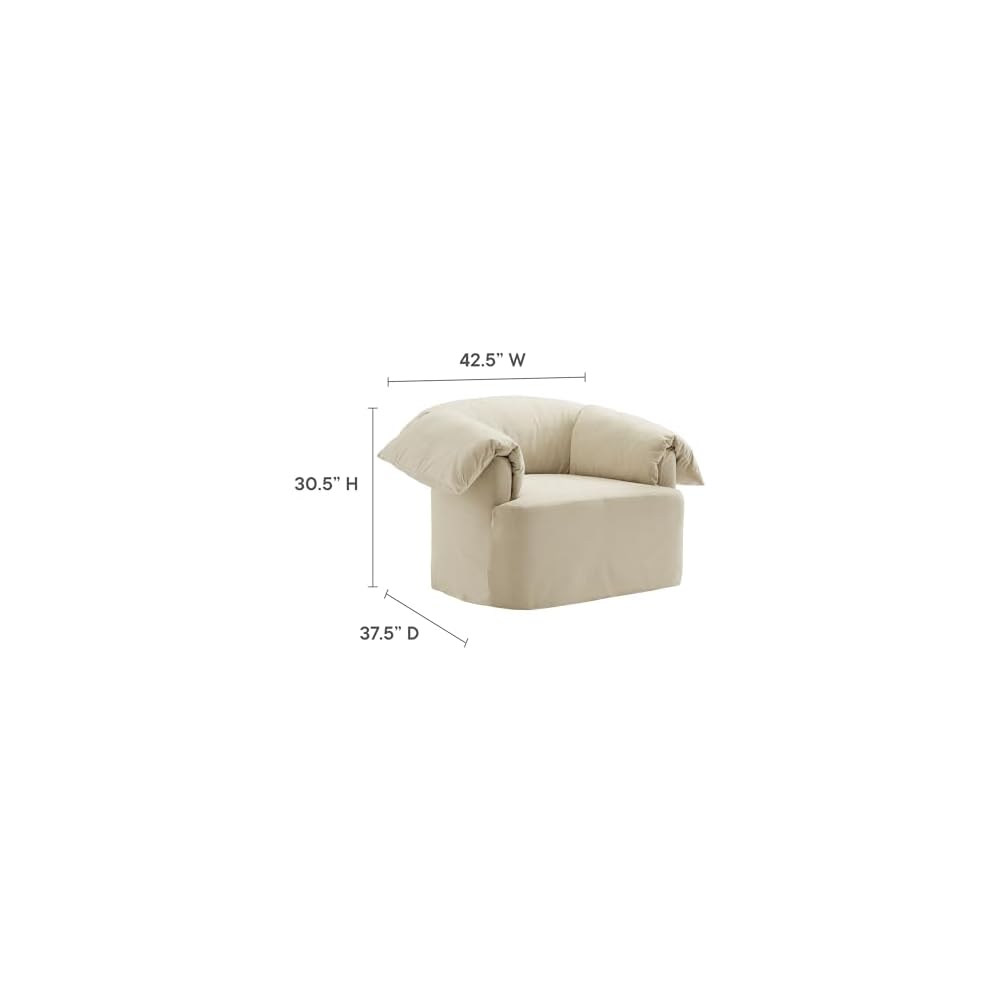Modway Lark Oversized Accent Chair in Linen Fabric – Upholstered Modern Armchair with Down Blend Cushions – Slipcovered Chair for Living Room or Reading Nook