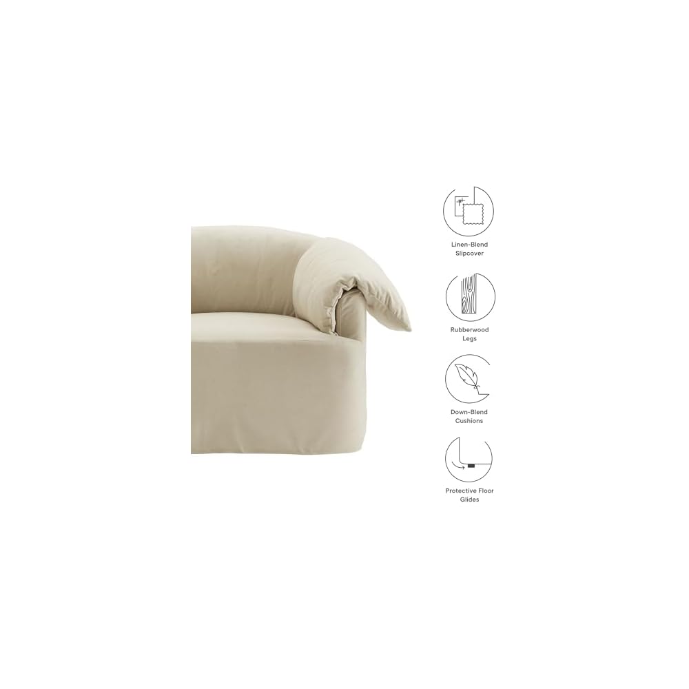 Modway Lark Oversized Accent Chair in Linen Fabric – Upholstered Modern Armchair with Down Blend Cushions – Slipcovered Chair for Living Room or Reading Nook