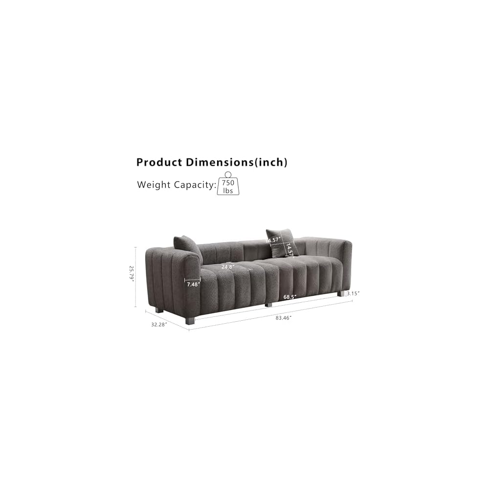 84" Oversized Sofa,Modern Teddy Deep Seat Loveseat Sofa (Grey)