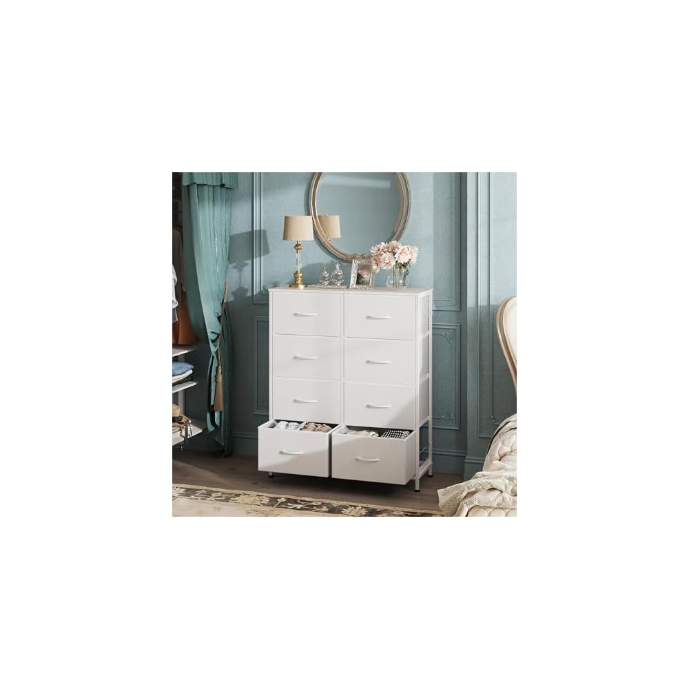 WLIVE 8 Drawer White Dresser for Bedroom, Tall Chest of Drawers