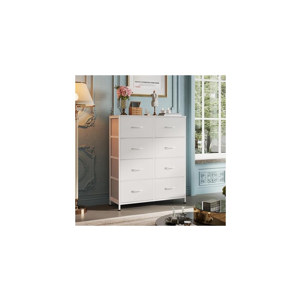 WLIVE 8 Drawer White Dresser for Bedroom, Tall Chest of Drawers