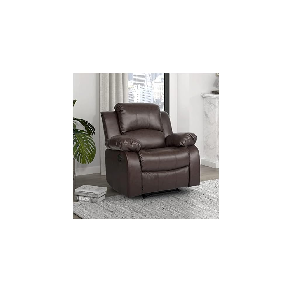 Lexicon Humphreys Faux Leather Wall Hugger Recliner Chair for Living Room, Office, RV - High-Density Foam, Sturdy Solid Wood Frame - Chairs Living Room, Recliners for Small Spaces - Brown