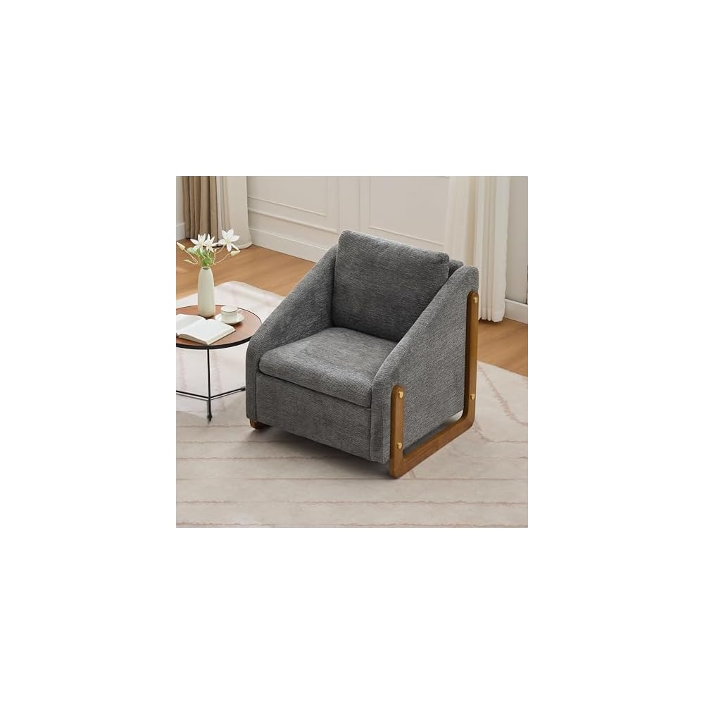 Set of 1 Chenille Fabric Modern Upholstered Armchair with Wooden Side Frame, Accent Leisure Chair with Cushioned Seat and Backrest for Living Room, Bedroom