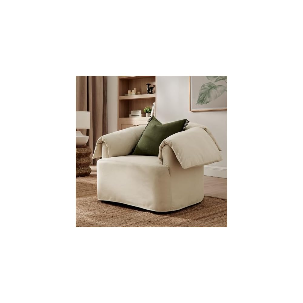 Modway Lark Oversized Accent Chair in Linen Fabric – Upholstered Modern Armchair with Down Blend Cushions – Slipcovered Chair for Living Room or Reading Nook
