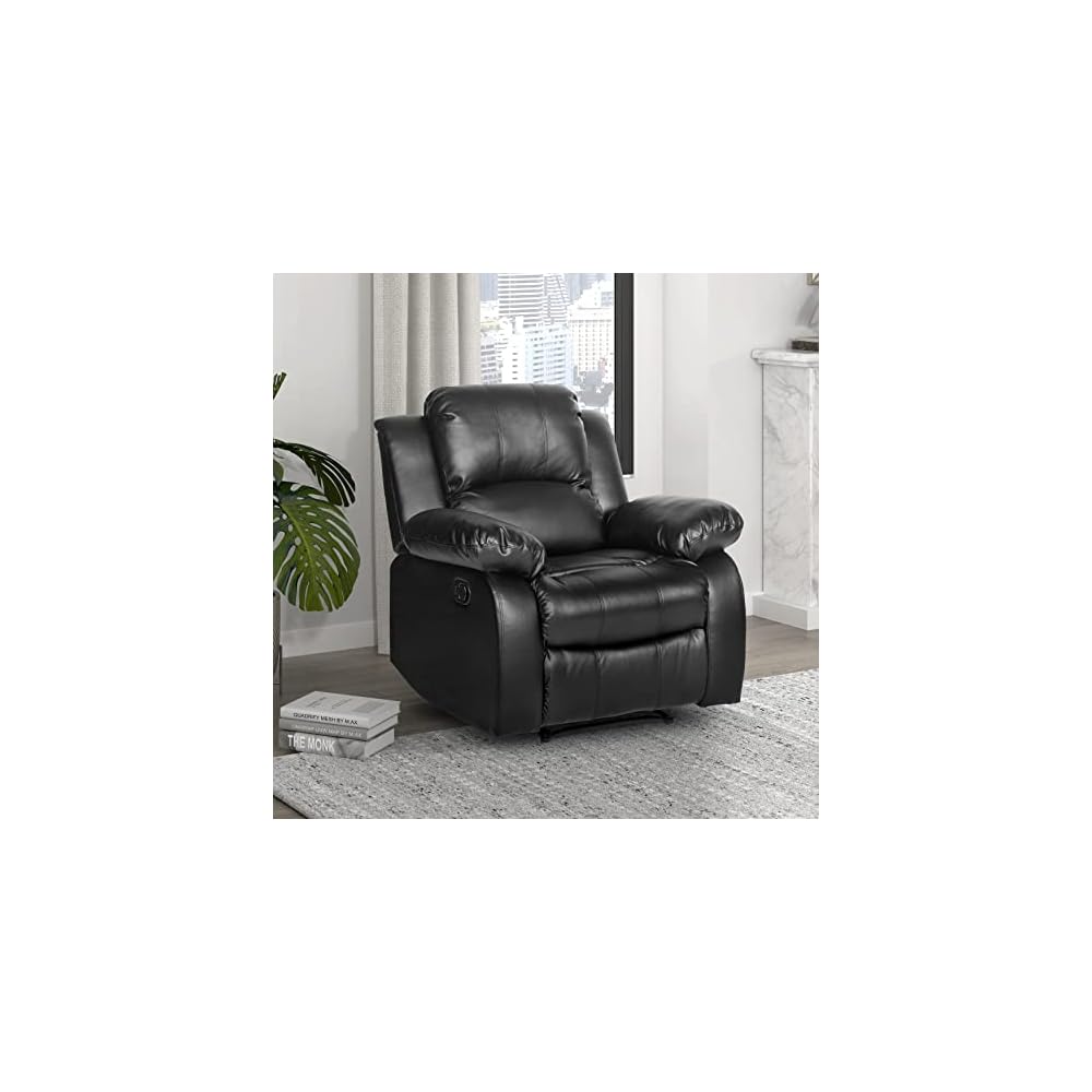 Lexicon Humphreys Faux Leather Wall Hugger Recliner Chair for Living Room, Office, RV - High-Density Foam, Sturdy Solid Wood Frame - Chairs Living Room, Recliners for Small Spaces - Brown