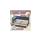 Twin Corner Bed Frame with Storage and Led Lights, Upholstered Daybed Twin Size with Storage Drawers and Charging Station for Living Room,Bedroom (Gray)