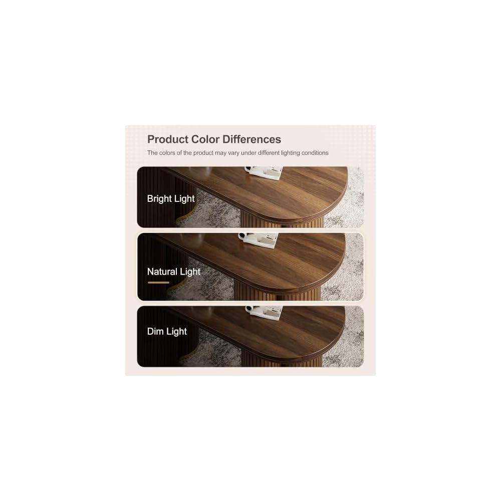 YOSHOOT Oval Fluted Coffee Tables for Living Room, 47" Wood Coffee Table,Walnut