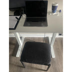 Vanity Stool Chair Faux Fur, 16.3" L x 12.8" W x 17.3" H Soft Ottoman, Makeup Chair Bench Furry Padded Seat with 4 Metal Legs, Footstool Multifunctional Chairs for Bedroom, Living Room, White