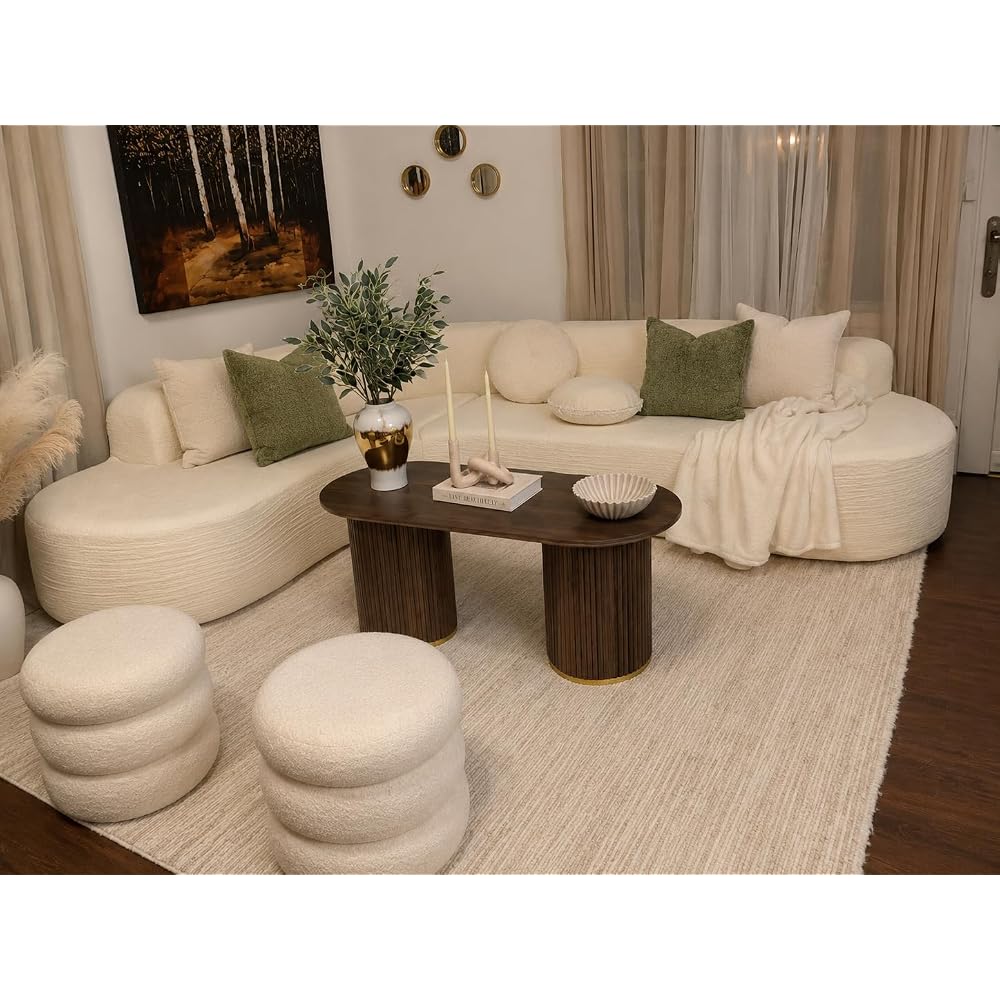 YOSHOOT Oval Fluted Coffee Tables for Living Room, 47" Wood Coffee Table,Walnut